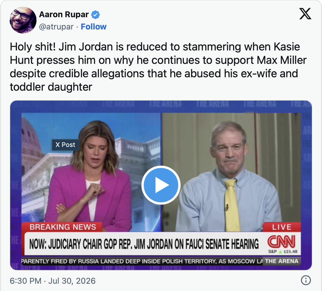 Jim Jordan Melts Down on CNN When Confronted Over His Support for a Candidate Accused of Abuse